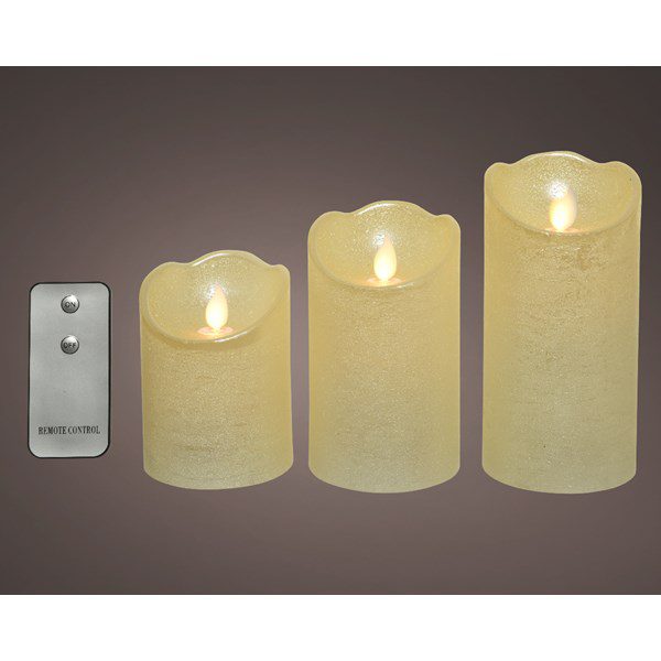 Set Of 3 Waving LED Wax Candles (Cream) with Remote Control
